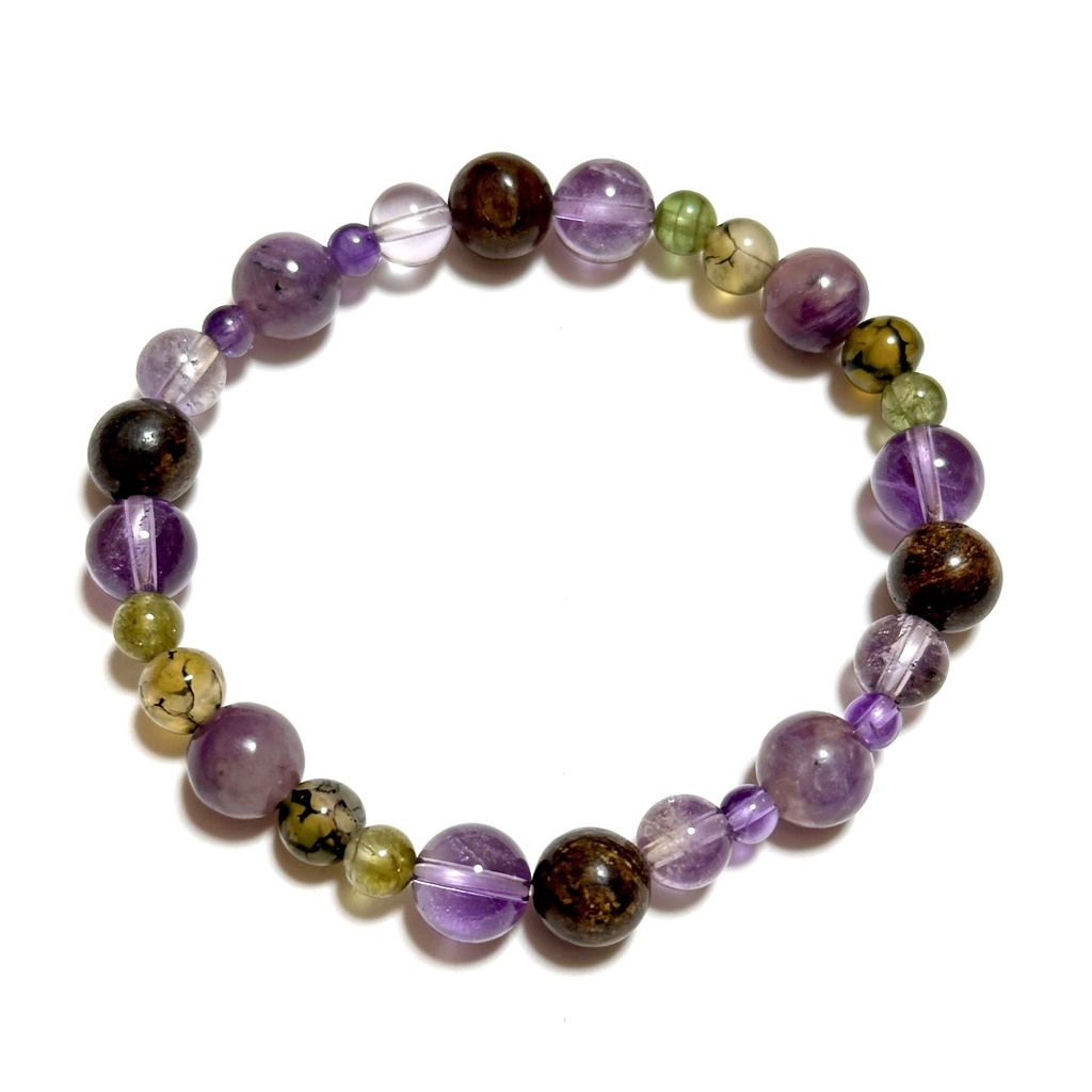 「 藤 」 ✯ エンジェルシリカ アメジスト ドラゴンアゲート ブロンザイト グリーントルマリン / 天然石ブレスレット パワーストーン 天然石アクセサリー