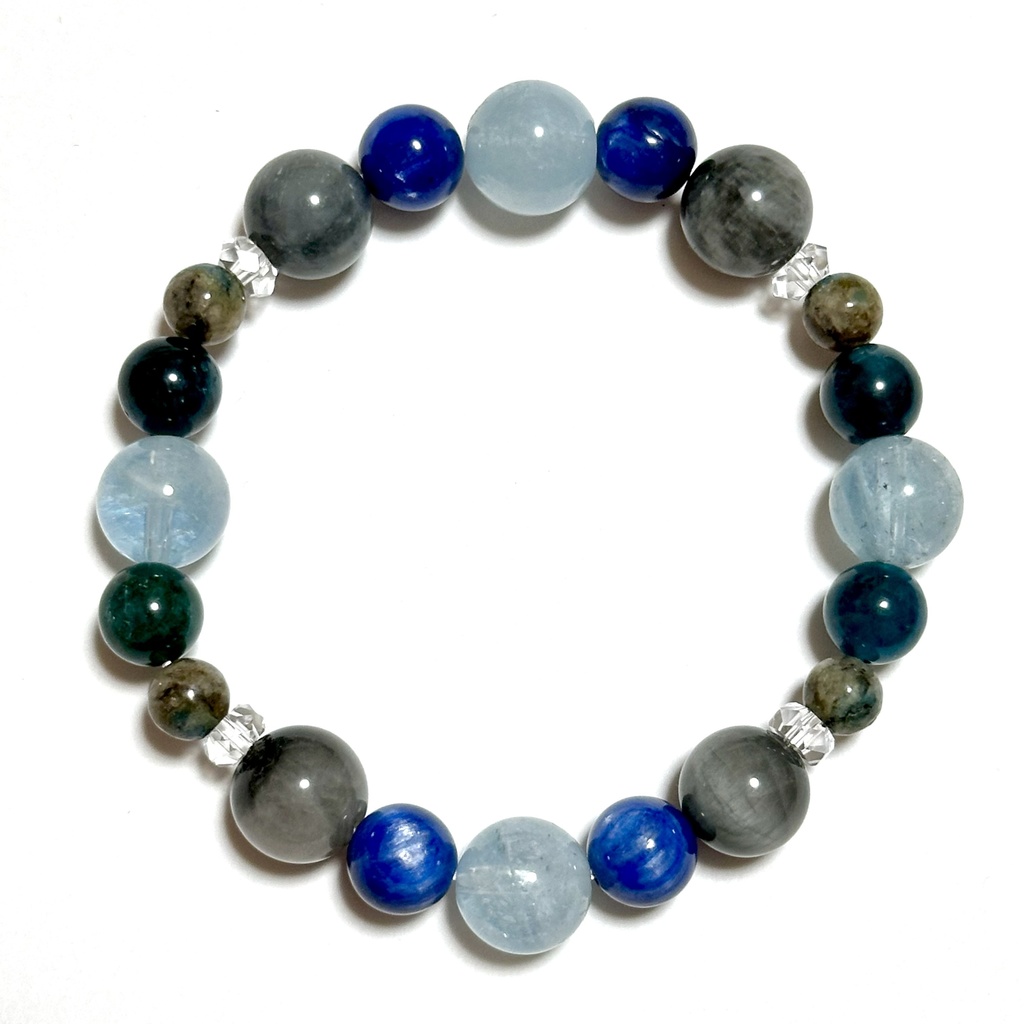 「 氷河 」 ✯ アクアマリン カイヤナイト イーグルアイ K2ストーン ブルーグリーンアパタイト / 天然石ブレスレット パワーストーン 天然石アクセサリー