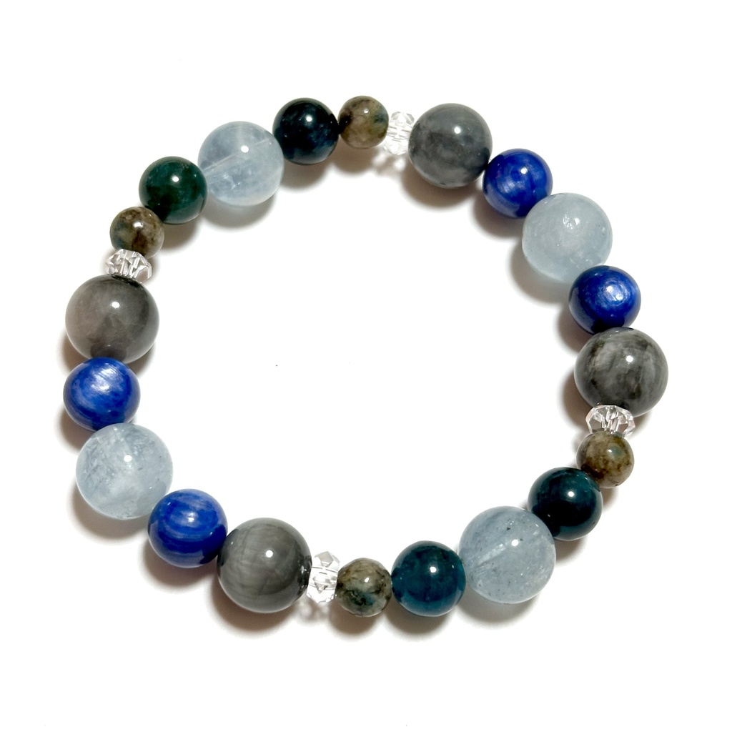 「 氷河 」 ✯ アクアマリン カイヤナイト イーグルアイ K2ストーン ブルーグリーンアパタイト / 天然石ブレスレット パワーストーン 天然石アクセサリー