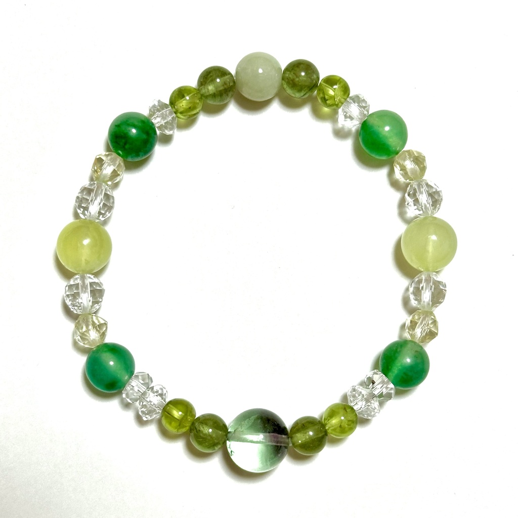 「 新緑 」 ✯ バイカラーフローライト ペリドット グリーンキャンディジェイド 翡翠 / 天然石ブレスレット パワーストーン 天然石アクセサリー