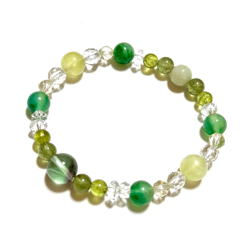 「 新緑 」 ✯ バイカラーフローライト ペリドット グリーンキャンディジェイド 翡翠 / 天然石ブレスレット パワーストーン 天然石アクセサリー