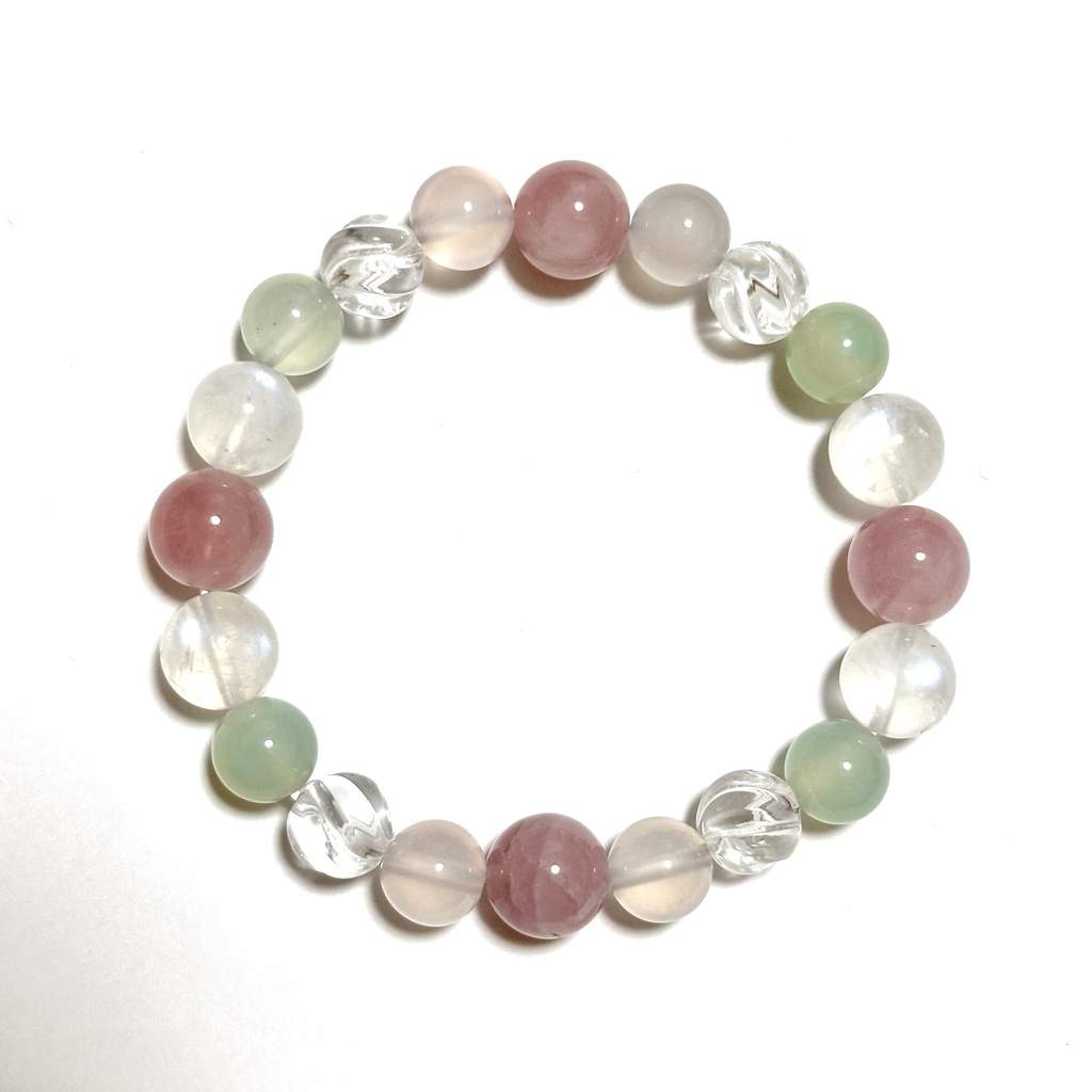 「 春風 」 ✯ ローズクォーツ カルセドニー ムーンストーン / 天然石ブレスレット パワーストーン 天然石アクセサリー