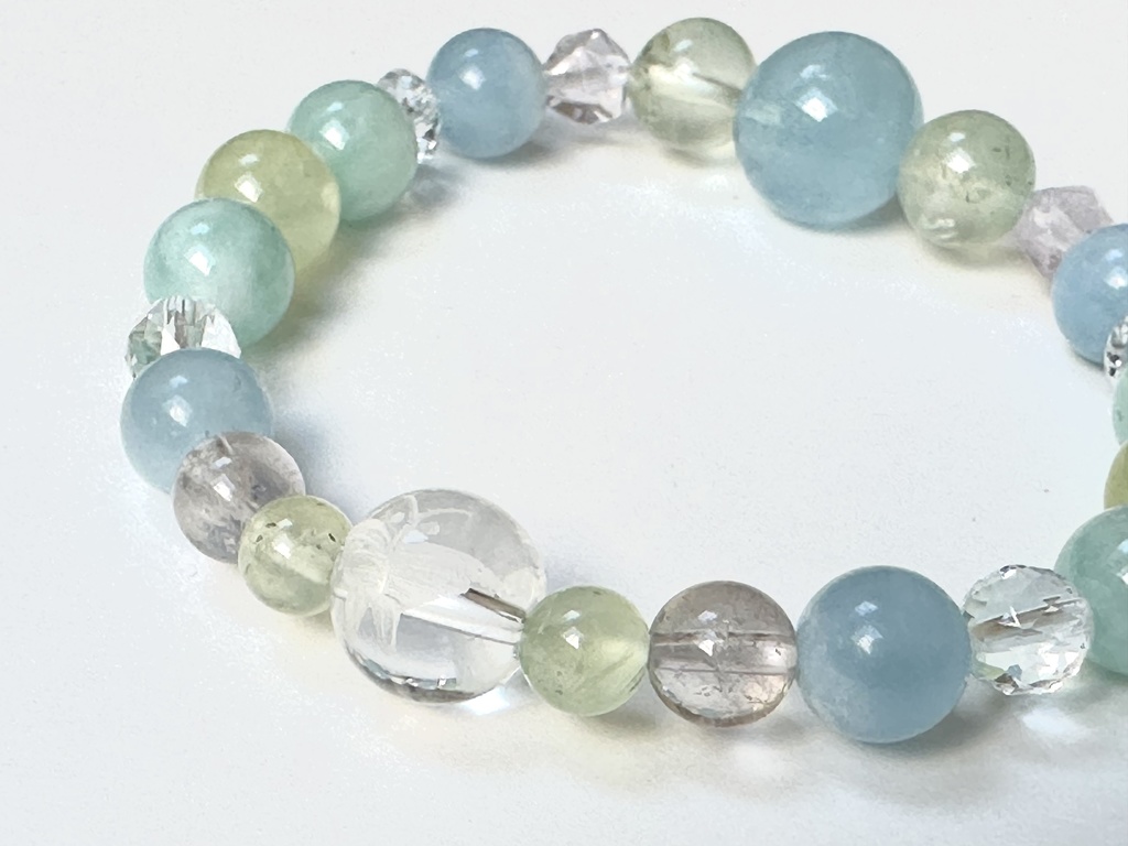 「 若葉とそよ風 」  ✯  アクアマリン プレナイト エンジェライト アメトリン 蝶 花 / 天然石ブレスレット パワーストーン 天然石アクセサリー