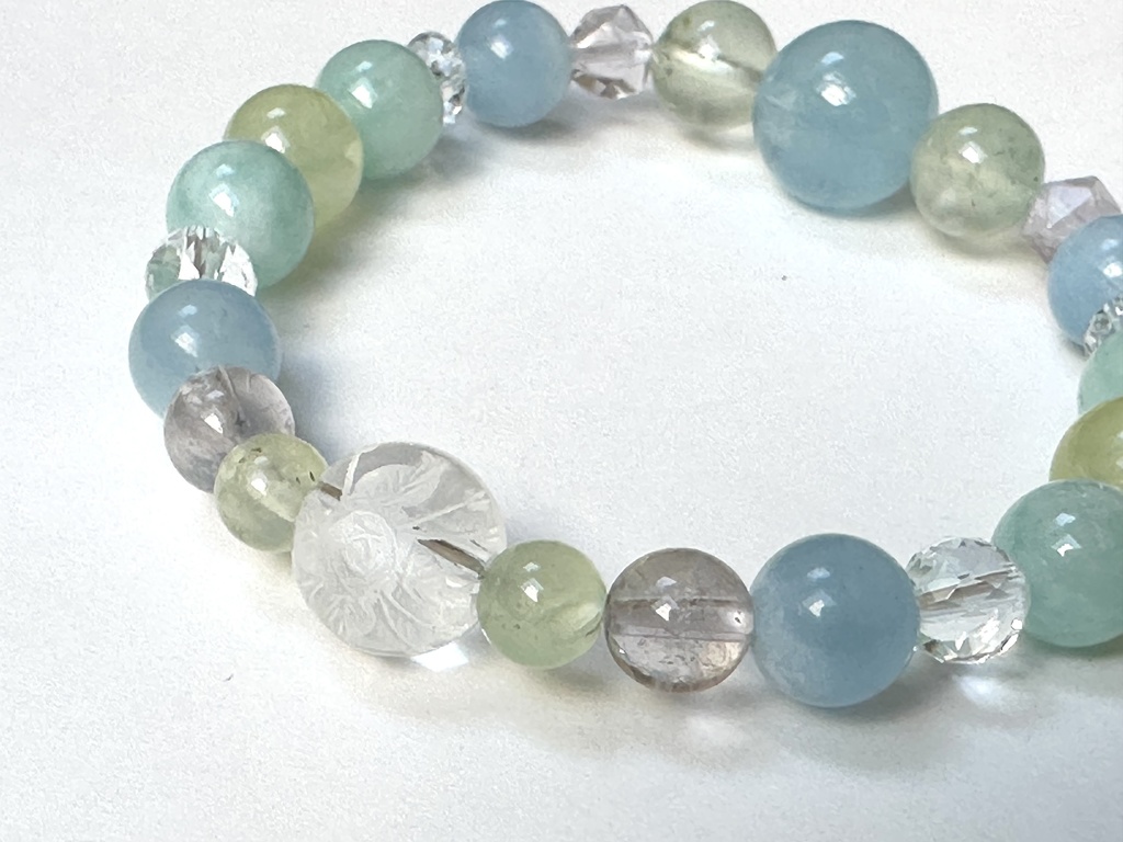 「 若葉とそよ風 」  ✯  アクアマリン プレナイト エンジェライト アメトリン 蝶 花 / 天然石ブレスレット パワーストーン 天然石アクセサリー