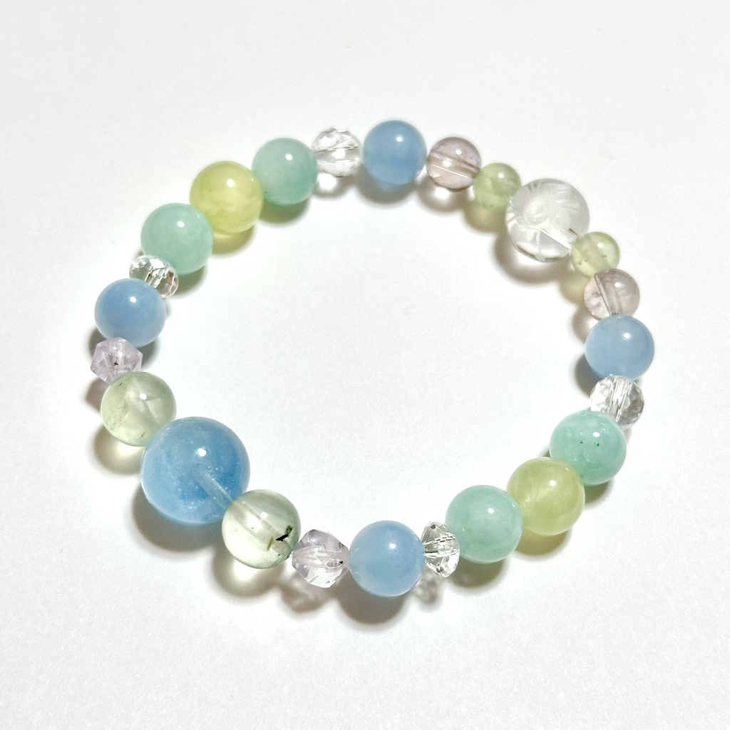 「 若葉とそよ風 」  ✯  アクアマリン プレナイト エンジェライト アメトリン 蝶 花 / 天然石ブレスレット パワーストーン 天然石アクセサリー