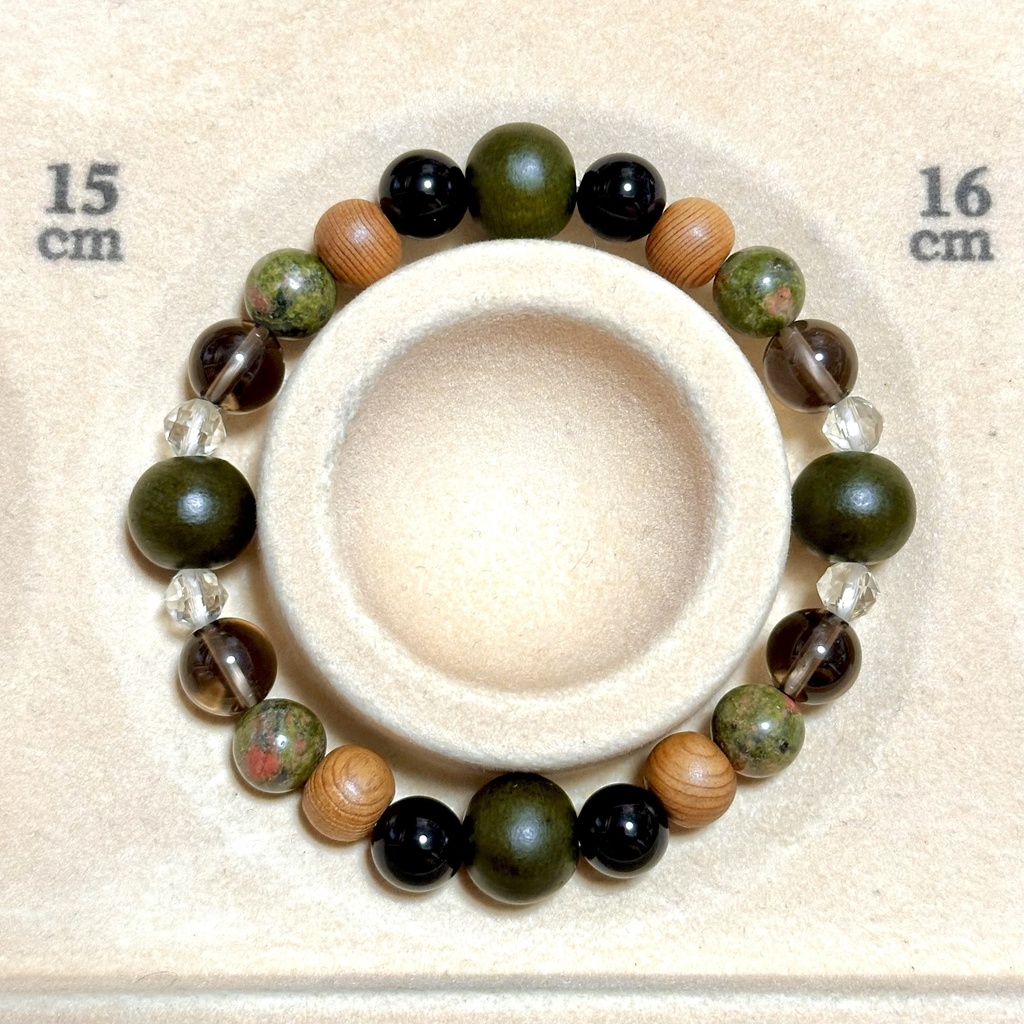 「 倭国の安らぎ 」 ✯ 緑檀 生命樹 屋久杉 モリオン ユナカイト スモーキークォーツ アンデシン / 天然石ブレスレット パワーストーン 天然石アクセサリー