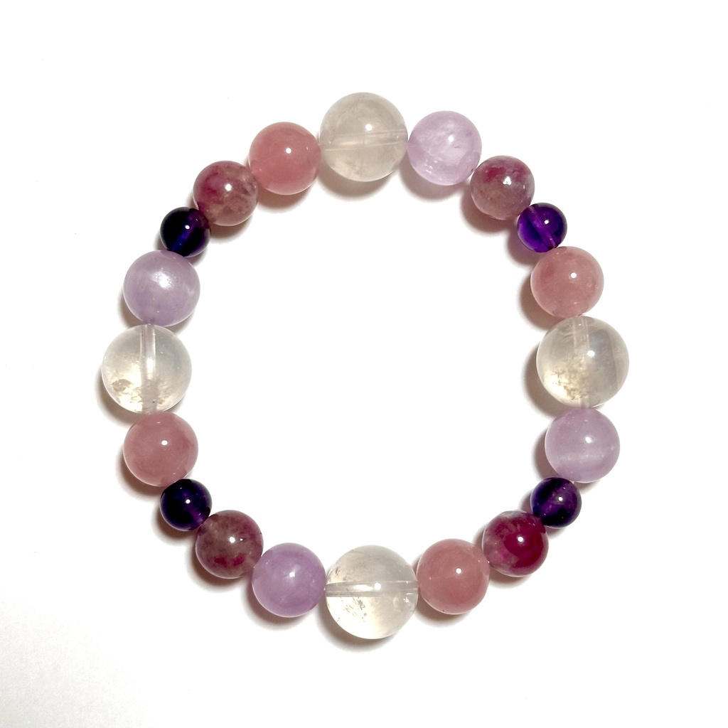 「 pretty 」 ✯ スコロライト ローズクォーツ レピドライトイントルマリンシリカ アメジスト クンツァイト / 天然石ブレスレット パワーストーン 天然石アクセサリー