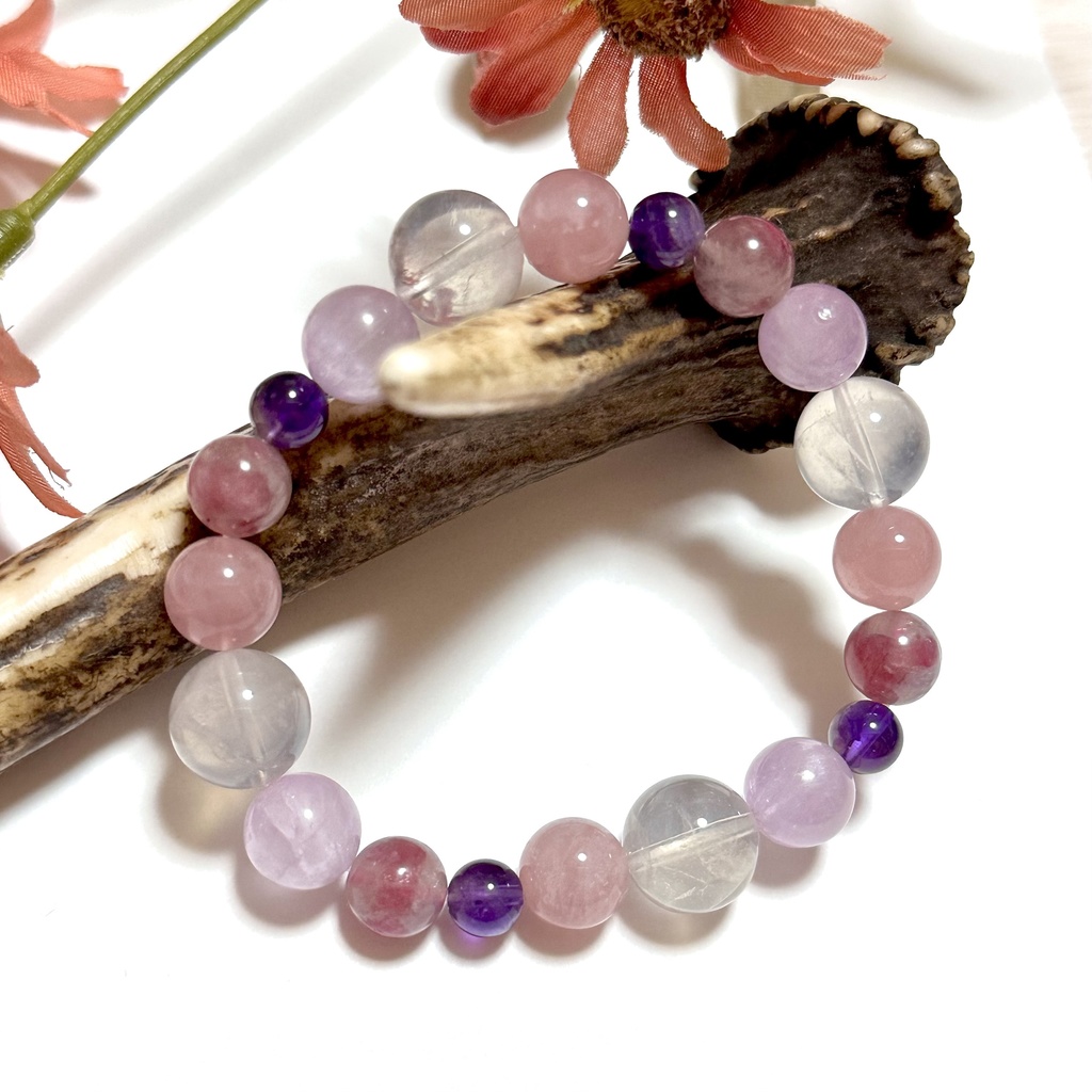 「 pretty 」 ✯ スコロライト ローズクォーツ レピドライトイントルマリンシリカ アメジスト クンツァイト / 天然石ブレスレット パワーストーン 天然石アクセサリー