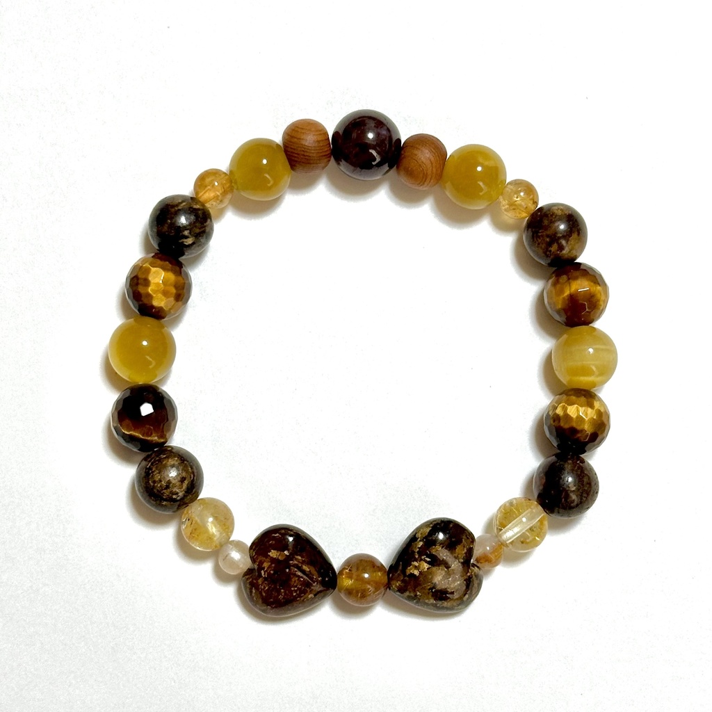 「 実りのサビ猫 」 ✯ ブロンザイト ルチルクォーツ タイガーアイ 屋久杉 ガーネット / 天然石ブレスレット パワーストーン 天然石アクセサリー