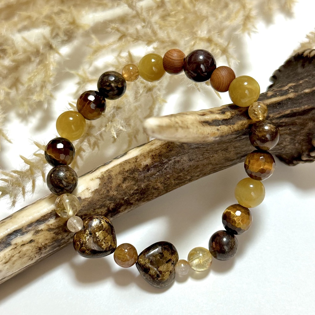 「 実りのサビ猫 」 ✯ ブロンザイト ルチルクォーツ タイガーアイ 屋久杉 ガーネット / 天然石ブレスレット パワーストーン 天然石アクセサリー
