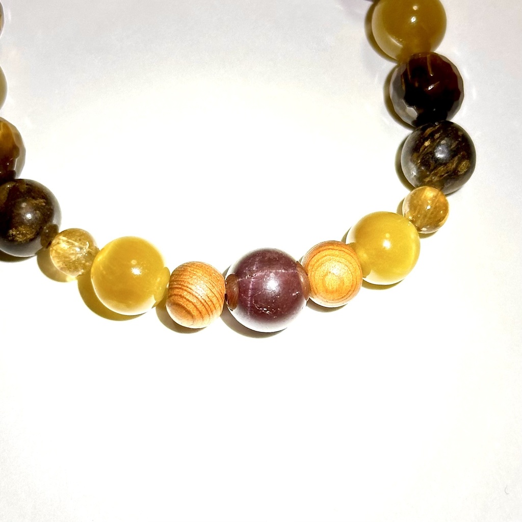 「 実りのサビ猫 」 ✯ ブロンザイト ルチルクォーツ タイガーアイ 屋久杉 ガーネット / 天然石ブレスレット パワーストーン 天然石アクセサリー