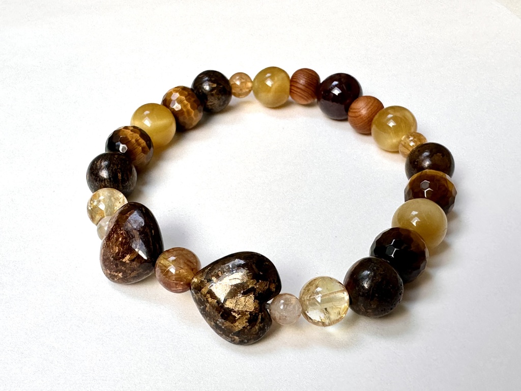 「 実りのサビ猫 」 ✯ ブロンザイト ルチルクォーツ タイガーアイ 屋久杉 ガーネット / 天然石ブレスレット パワーストーン 天然石アクセサリー