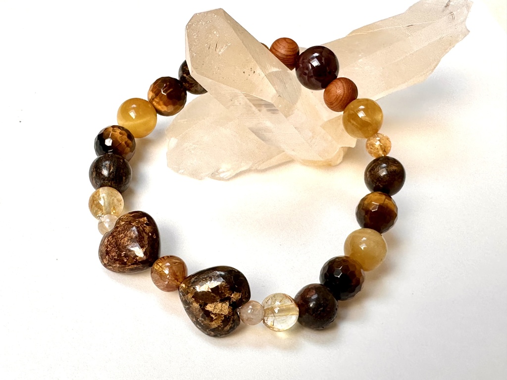 「 実りのサビ猫 」 ✯ ブロンザイト ルチルクォーツ タイガーアイ 屋久杉 ガーネット / 天然石ブレスレット パワーストーン 天然石アクセサリー