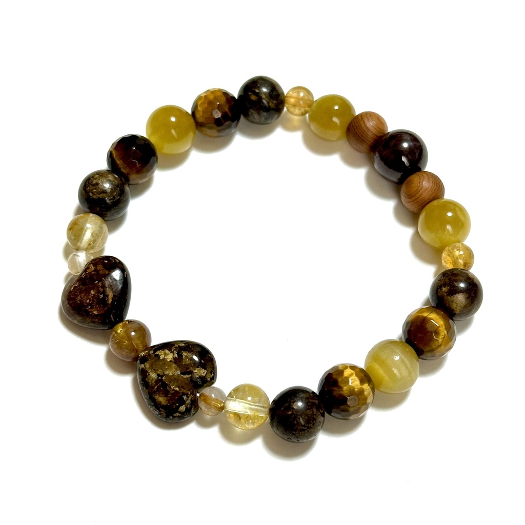 「 実りのサビ猫 」 ✯ ブロンザイト ルチルクォーツ タイガーアイ 屋久杉 ガーネット / 天然石ブレスレット パワーストーン 天然石アクセサリー