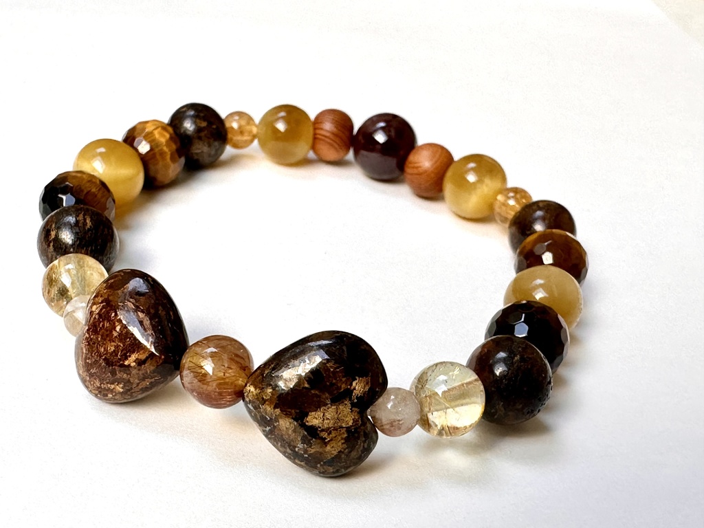 「 実りのサビ猫 」 ✯ ブロンザイト ルチルクォーツ タイガーアイ 屋久杉 ガーネット / 天然石ブレスレット パワーストーン 天然石アクセサリー