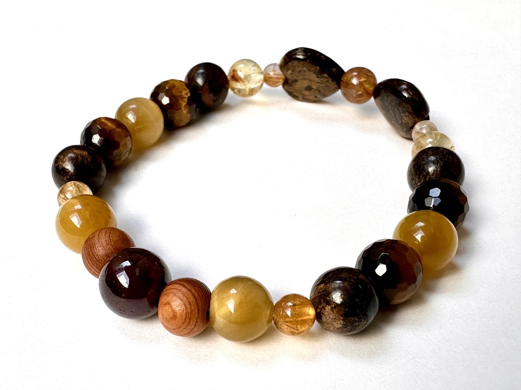 「 実りのサビ猫 」 ✯ ブロンザイト ルチルクォーツ タイガーアイ 屋久杉 ガーネット / 天然石ブレスレット パワーストーン 天然石アクセサリー
