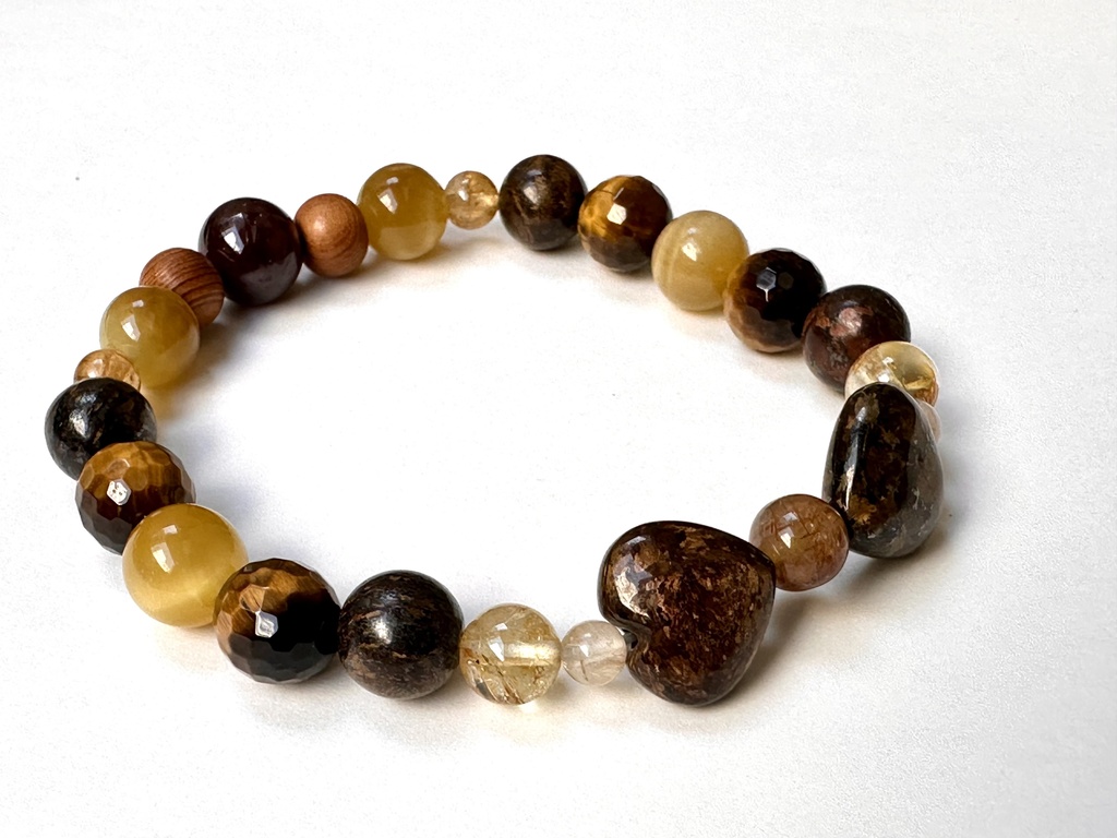「 実りのサビ猫 」 ✯ ブロンザイト ルチルクォーツ タイガーアイ 屋久杉 ガーネット / 天然石ブレスレット パワーストーン 天然石アクセサリー