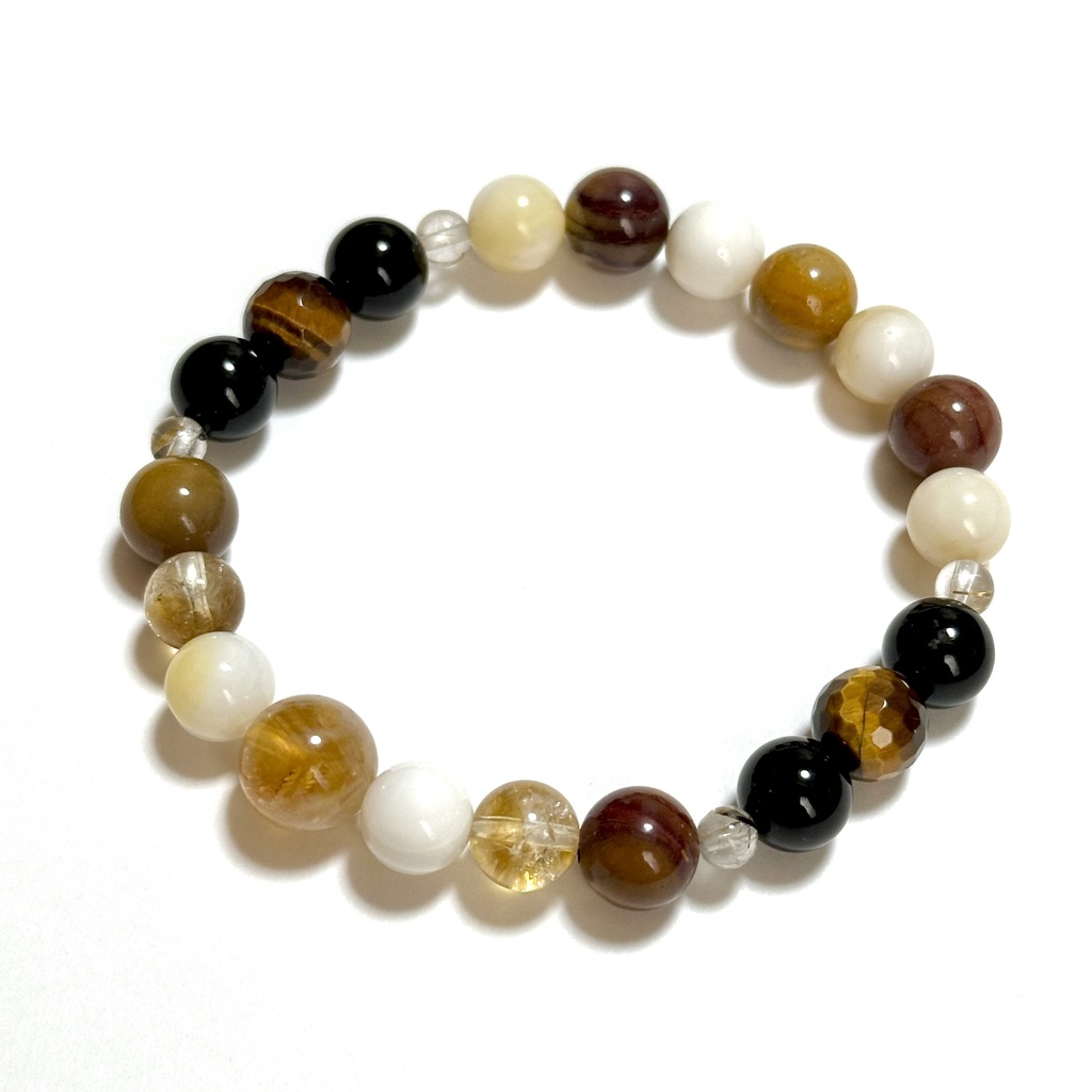 「 希望の三毛猫 」 ✯ シトリン ゴールデンシャコガイ モッカイト モリオン タイガーアイ / 天然石ブレスレット パワーストーン 天然石アクセサリー