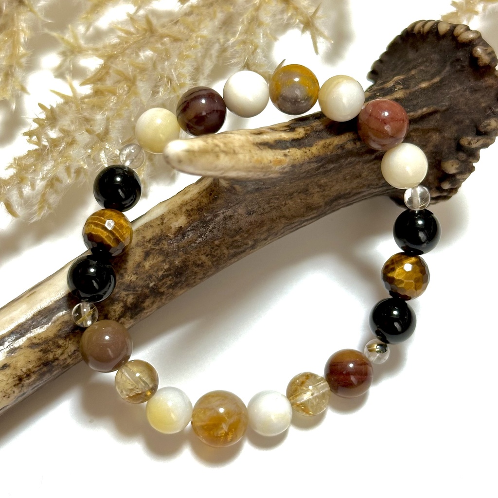 「 希望の三毛猫 」 ✯ シトリン ゴールデンシャコガイ モッカイト モリオン タイガーアイ / 天然石ブレスレット パワーストーン 天然石アクセサリー