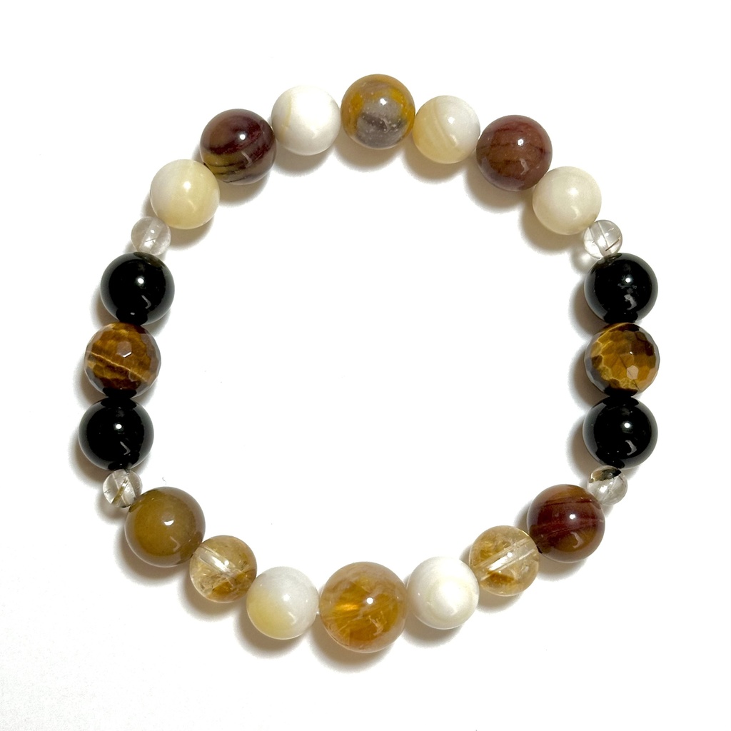 「 希望の三毛猫 」 ✯ シトリン ゴールデンシャコガイ モッカイト モリオン タイガーアイ / 天然石ブレスレット パワーストーン 天然石アクセサリー