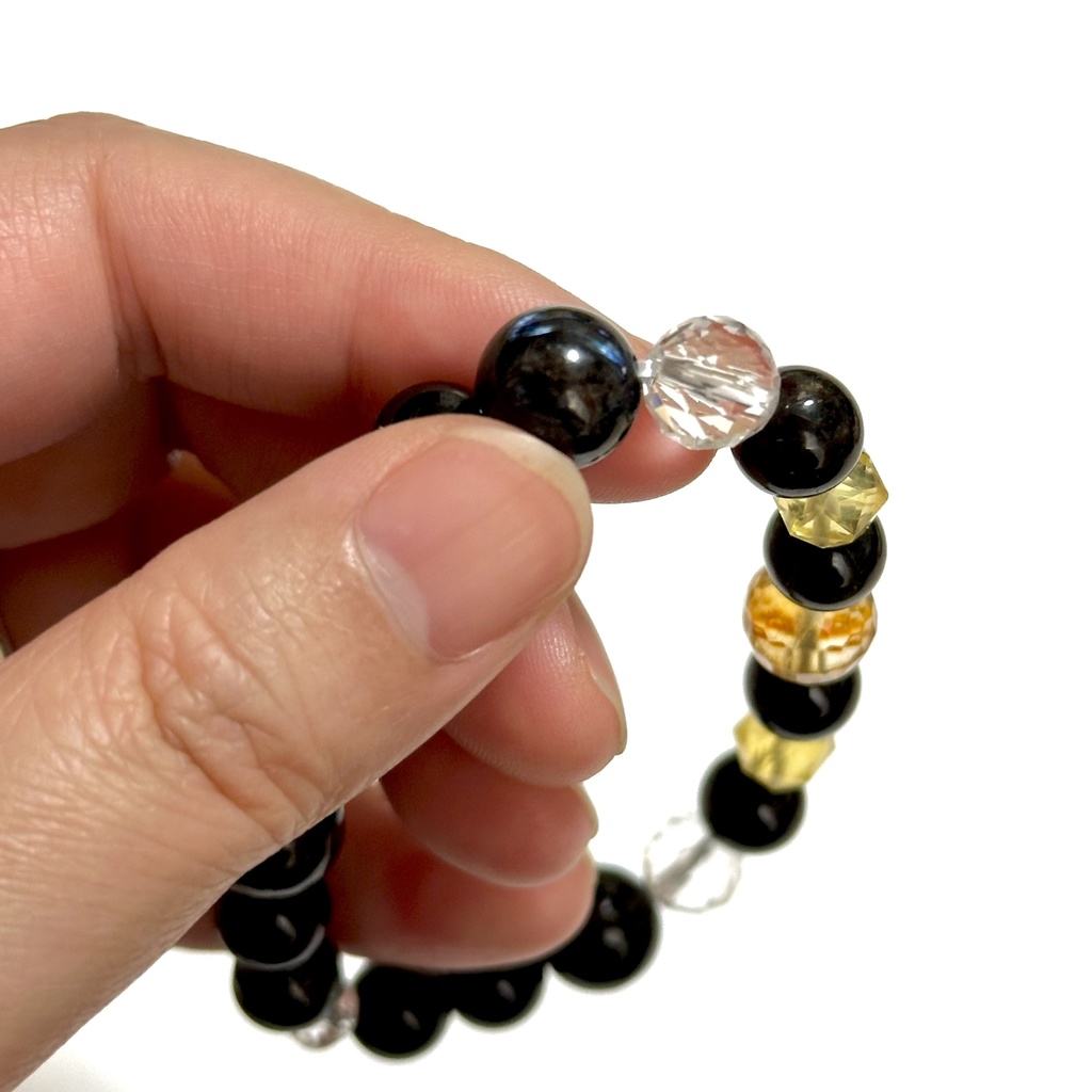 「 護りの黒猫 」 ✯ シトリン ゴールデンオブシディアン ヌーマイト モリオン イエローフローライト / 天然石ブレスレット パワーストーン 天然石アクセサリー