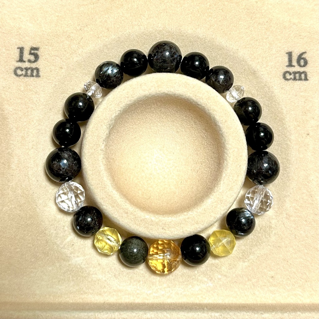「 護りの黒猫 」 ✯ シトリン ゴールデンオブシディアン ヌーマイト モリオン イエローフローライト / 天然石ブレスレット パワーストーン 天然石アクセサリー