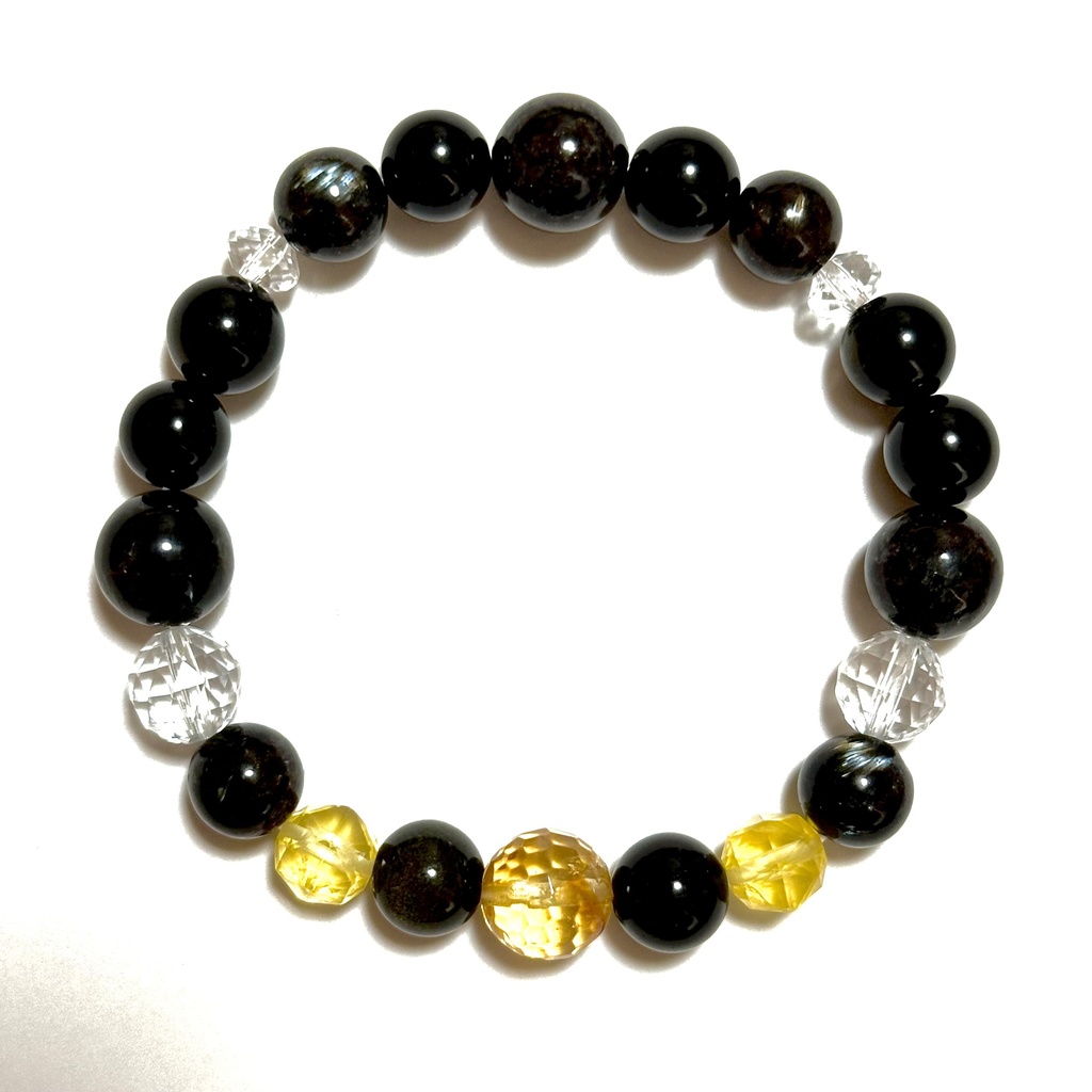 「 護りの黒猫 」 ✯ シトリン ゴールデンオブシディアン ヌーマイト モリオン イエローフローライト / 天然石ブレスレット パワーストーン 天然石アクセサリー