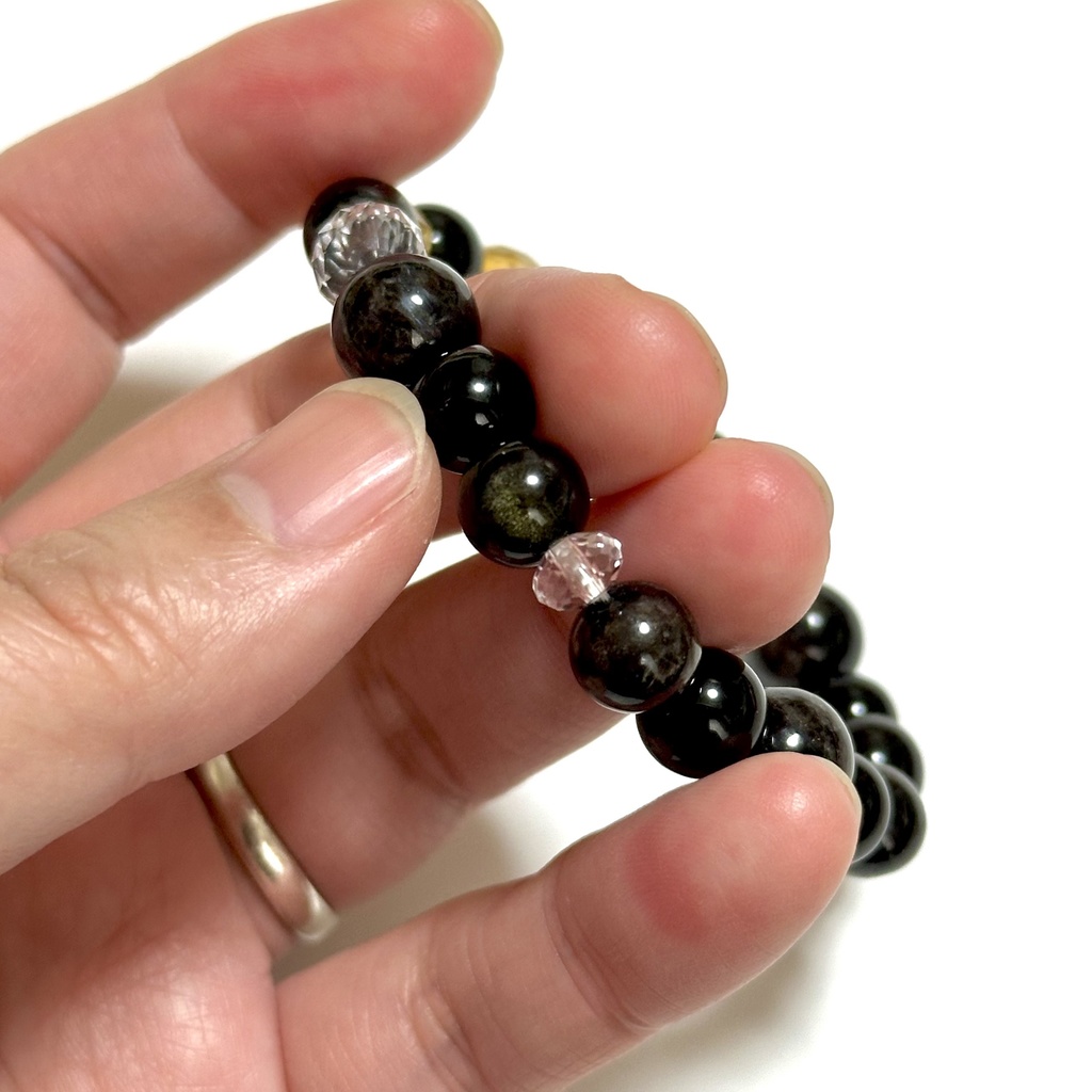 「 護りの黒猫 」 ✯ シトリン ゴールデンオブシディアン ヌーマイト モリオン イエローフローライト / 天然石ブレスレット パワーストーン 天然石アクセサリー
