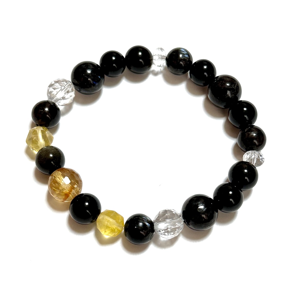 「 護りの黒猫 」 ✯ シトリン ゴールデンオブシディアン ヌーマイト モリオン イエローフローライト / 天然石ブレスレット パワーストーン 天然石アクセサリー