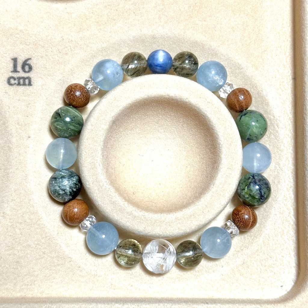 「 わだつみの龍 」 ✯ 五爪龍 グリーンエピドートインクォーツ アクアマリン 欅 ドラゴンアイ カイヤナイト / 天然石ブレスレット パワーストーン 天然石アクセサリー