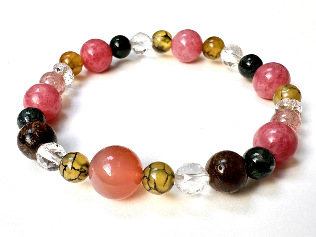 「 紫陽花─可憐─ 」 ✯ ソルトソースアゲート ドラゴンアゲート ロードナイトシリカ ブロンザイト / 天然石ブレスレット パワーストーン 天然石アクセサリー