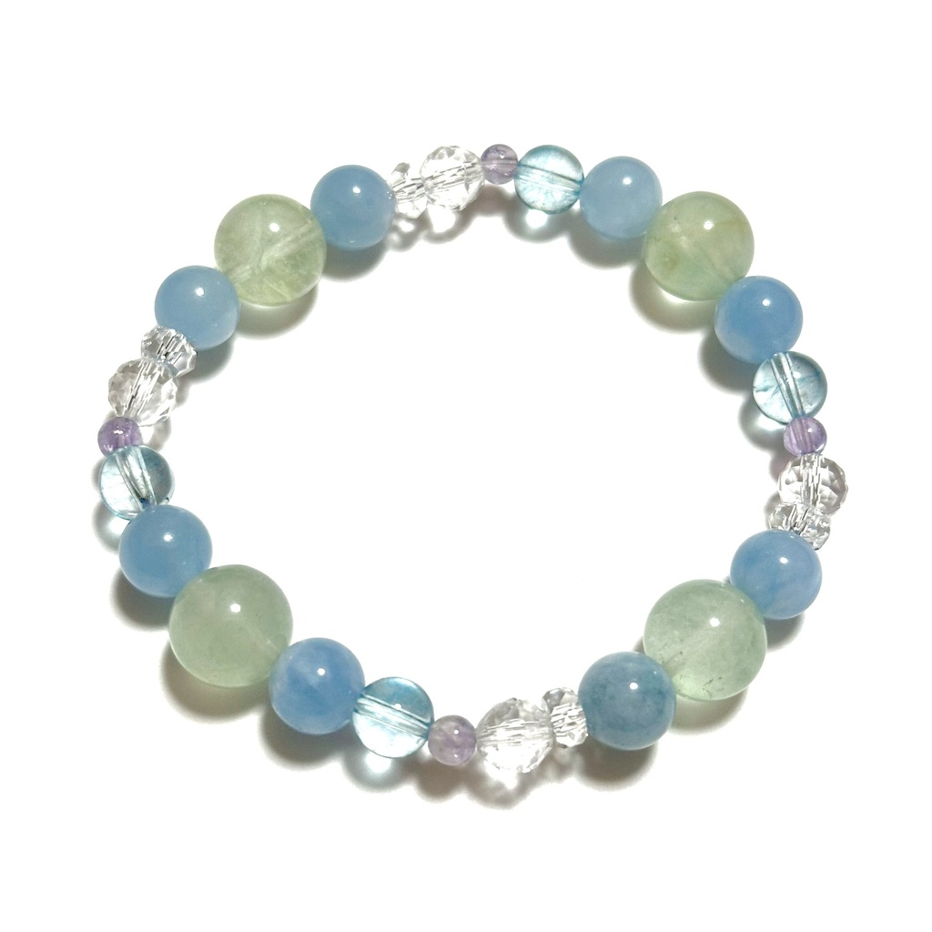 「 紫陽花─夢を見る─ 」  ✯ グリーンフローライト アクアマリン ブルートパーズ アメジスト / 天然石ブレスレット パワーストーン 天然石アクセサリー