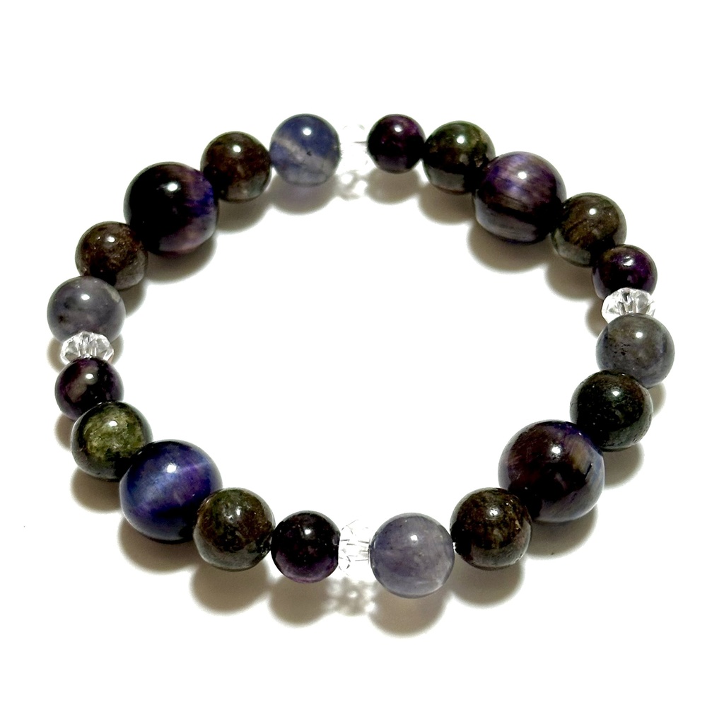 「 桔梗 」  ✯ 夜空色タイガーアイ エクロジャイト アイオライトサンストーン スティヒタイト / 天然石ブレスレット パワーストーン 天然石アクセサリー