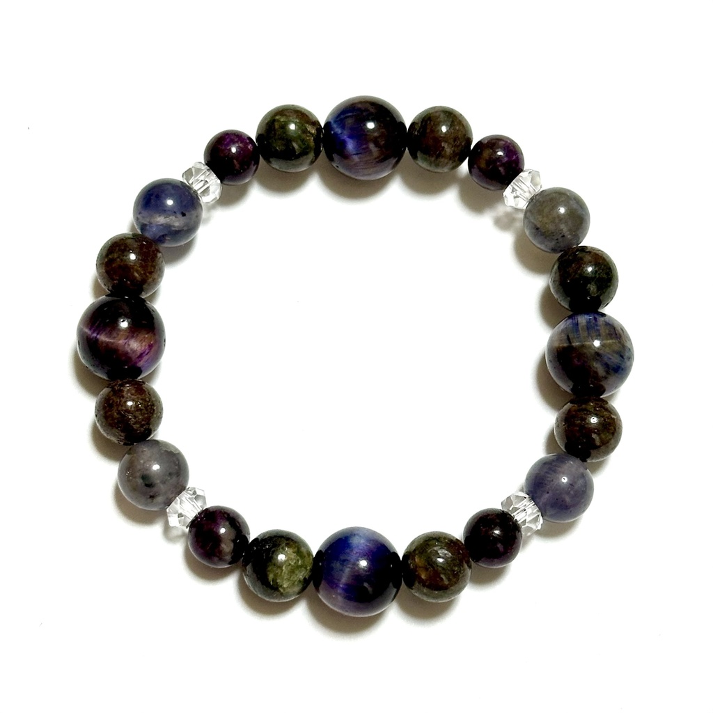 「 桔梗 」  ✯ 夜空色タイガーアイ エクロジャイト アイオライトサンストーン スティヒタイト / 天然石ブレスレット パワーストーン 天然石アクセサリー