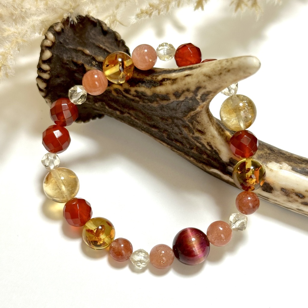 「 夕焼け 」 ✯ タイガーアイ サンストーン バルティックアンバー レッドアゲート シトリン / 天然石ブレスレット パワーストーン 天然石アクセサリー