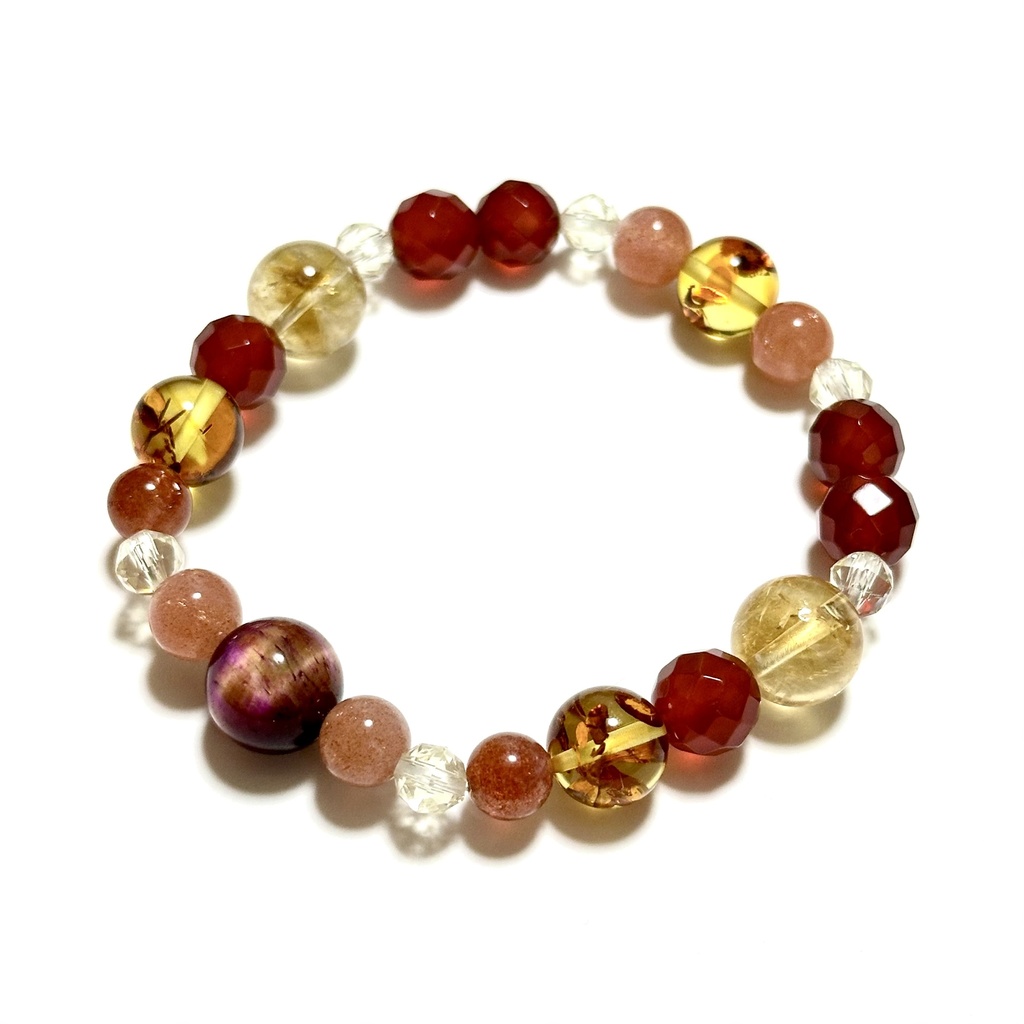 「 夕焼け 」 ✯ タイガーアイ サンストーン バルティックアンバー レッドアゲート シトリン / 天然石ブレスレット パワーストーン 天然石アクセサリー