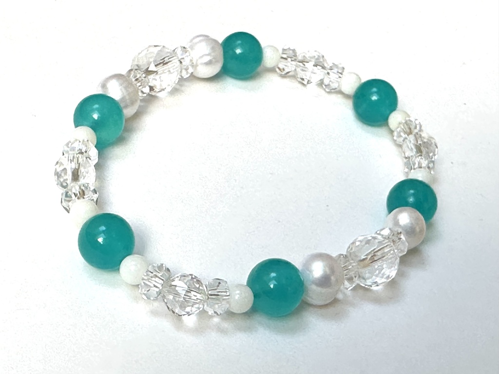 「 夏の煌めき 」 ✯ アマゾナイト ホワイトコーラル 淡水パール / 天然石ブレスレット パワーストーン 天然石アクセサリー