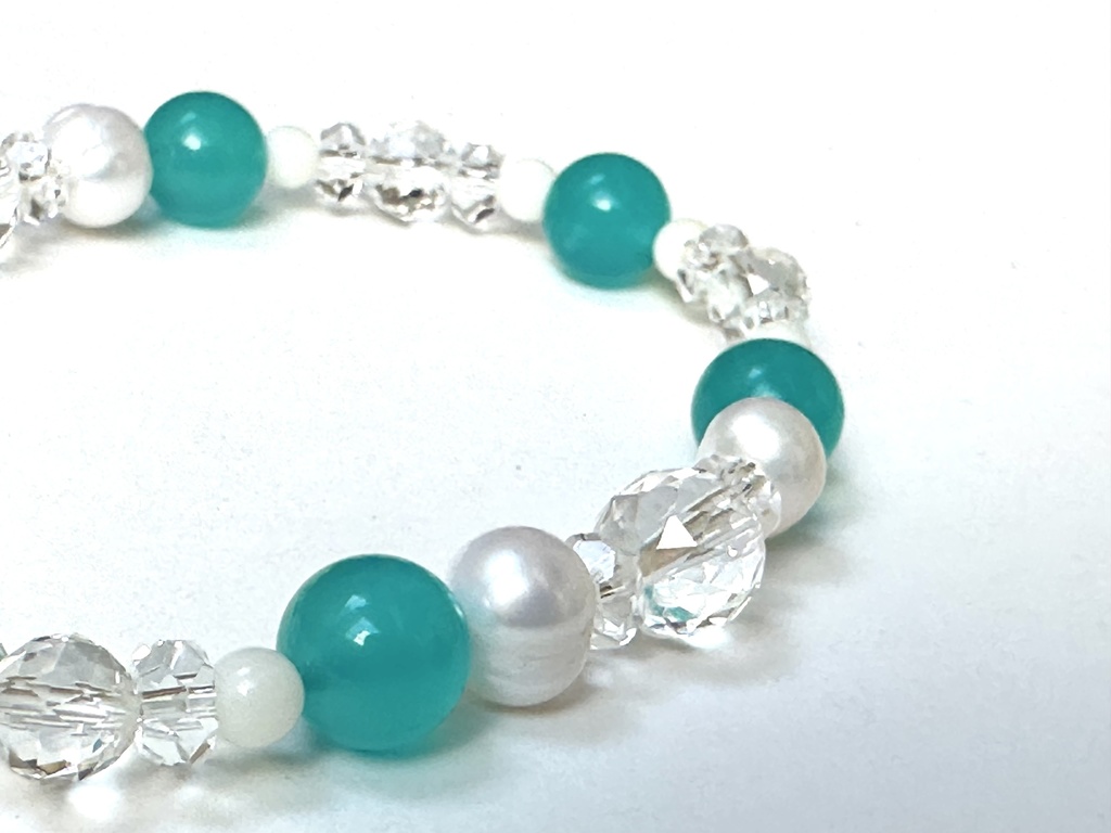 「 夏の煌めき 」 ✯ アマゾナイト ホワイトコーラル 淡水パール / 天然石ブレスレット パワーストーン 天然石アクセサリー