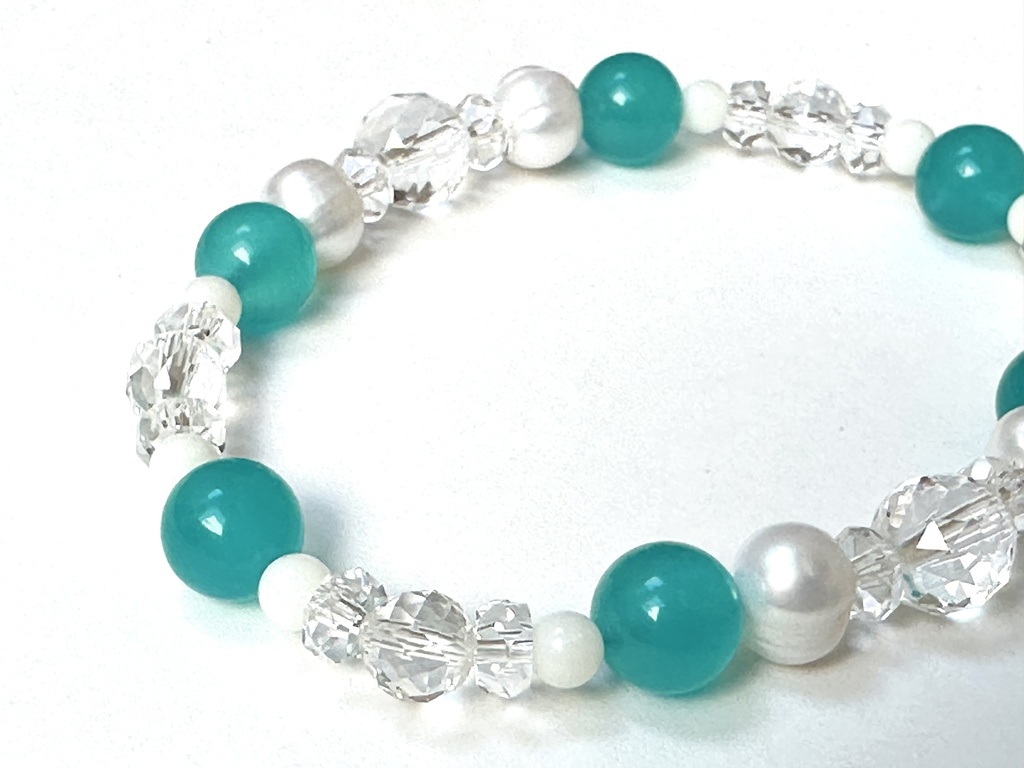 「 夏の煌めき 」 ✯ アマゾナイト ホワイトコーラル 淡水パール / 天然石ブレスレット パワーストーン 天然石アクセサリー