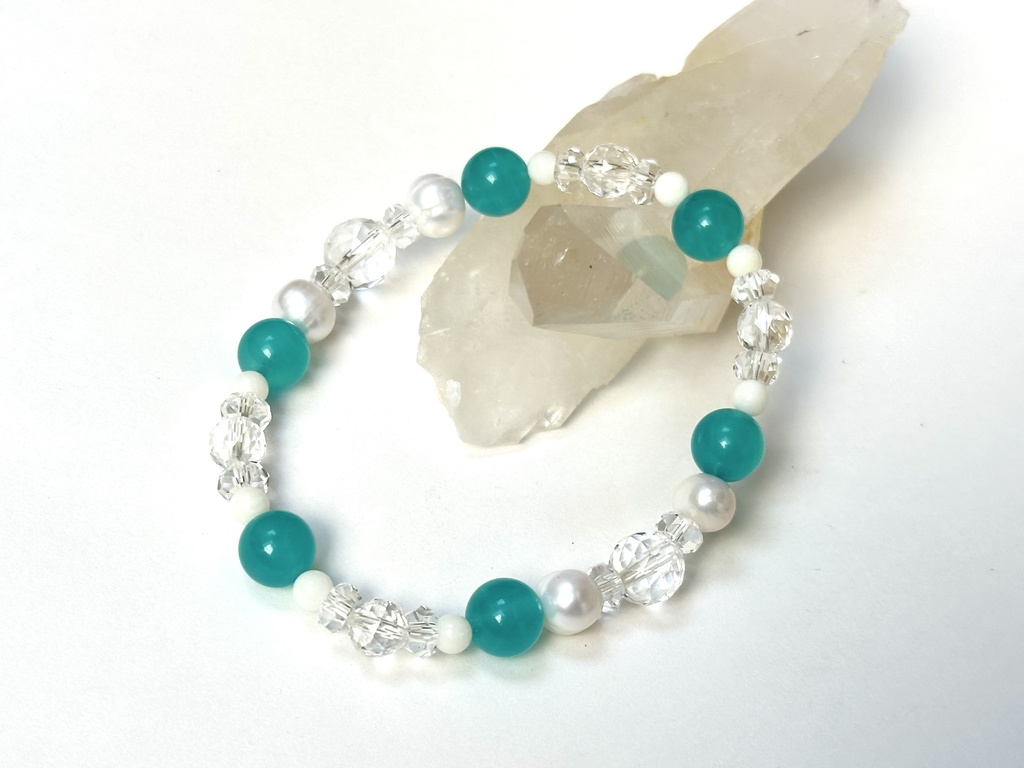 「 夏の煌めき 」 ✯ アマゾナイト ホワイトコーラル 淡水パール / 天然石ブレスレット パワーストーン 天然石アクセサリー