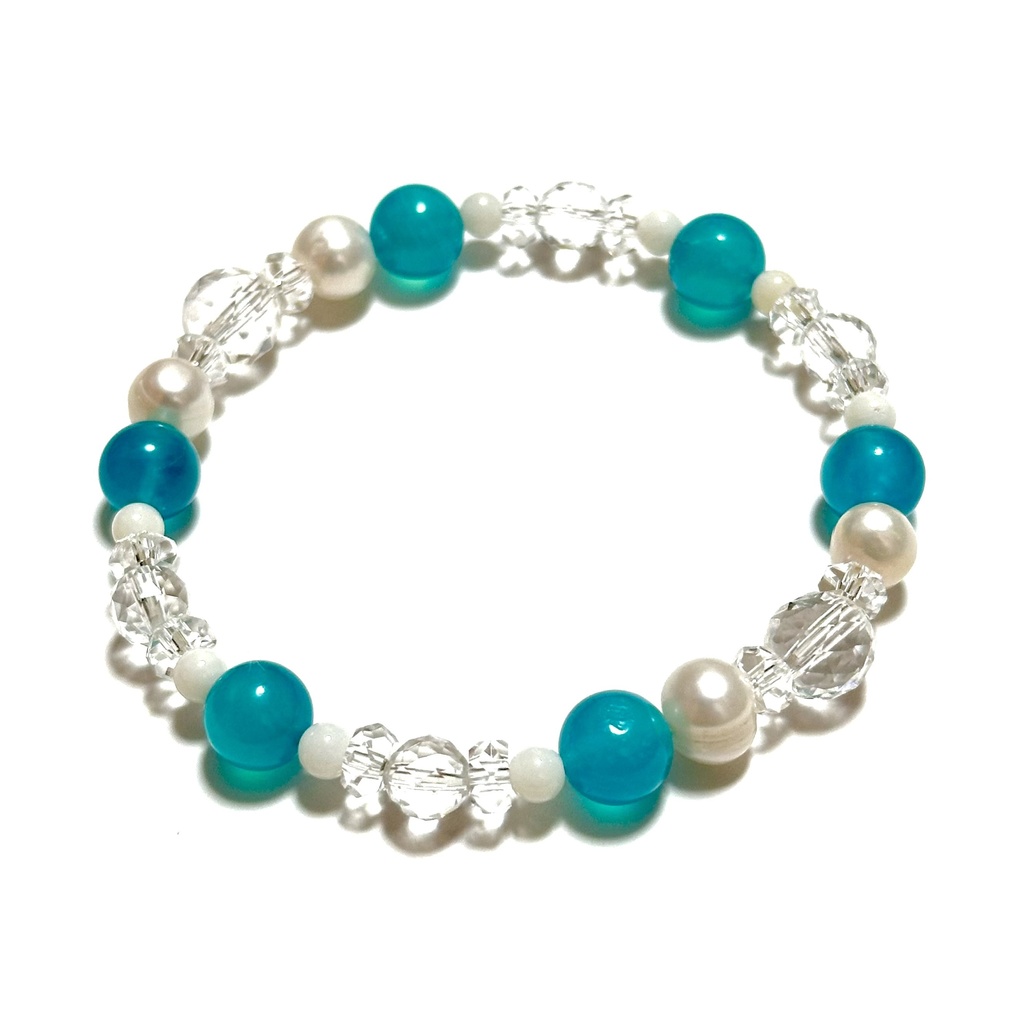 「 夏の煌めき 」 ✯ アマゾナイト ホワイトコーラル 淡水パール / 天然石ブレスレット パワーストーン 天然石アクセサリー