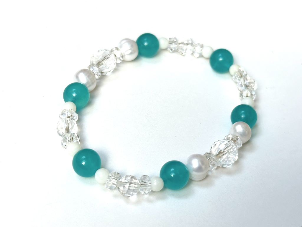 「 夏の煌めき 」 ✯ アマゾナイト ホワイトコーラル 淡水パール / 天然石ブレスレット パワーストーン 天然石アクセサリー
