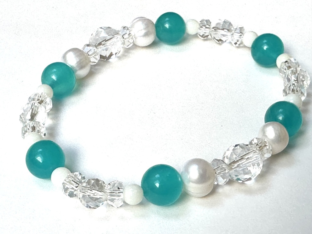 「 夏の煌めき 」 ✯ アマゾナイト ホワイトコーラル 淡水パール / 天然石ブレスレット パワーストーン 天然石アクセサリー
