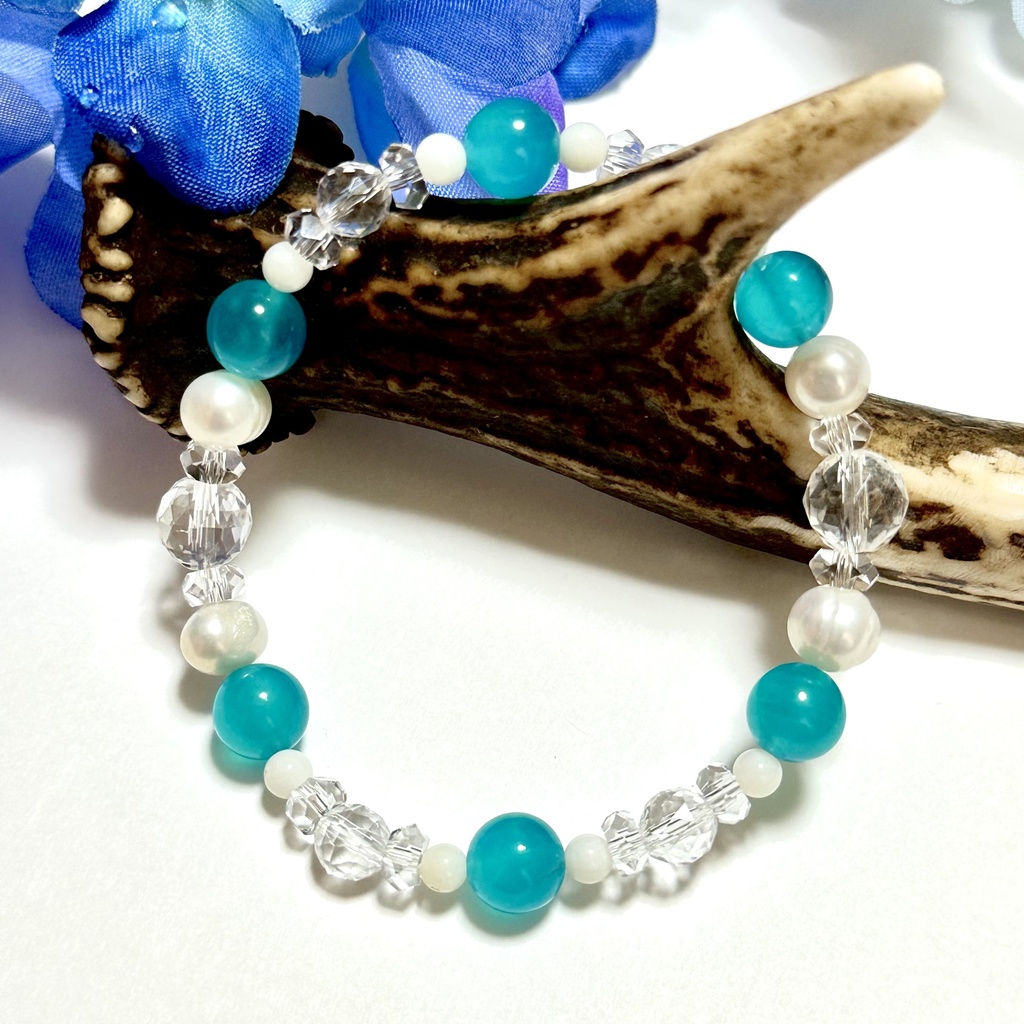 「 夏の煌めき 」 ✯ アマゾナイト ホワイトコーラル 淡水パール / 天然石ブレスレット パワーストーン 天然石アクセサリー