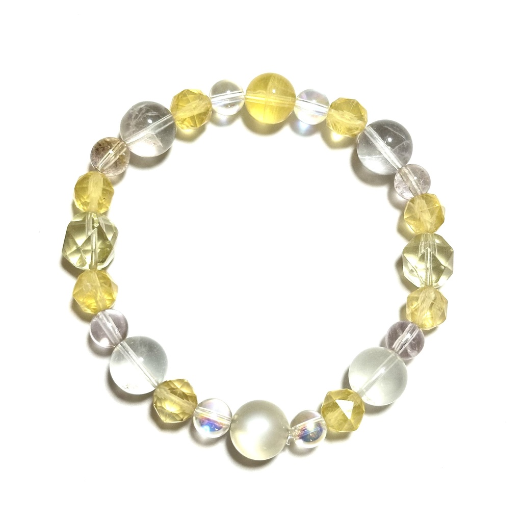 「 月明かり 」 ✯ ムーンストーン オーラクォーツ フローライト レモンクォーツ / 天然石ブレスレット パワーストーン 天然石アクセサリー