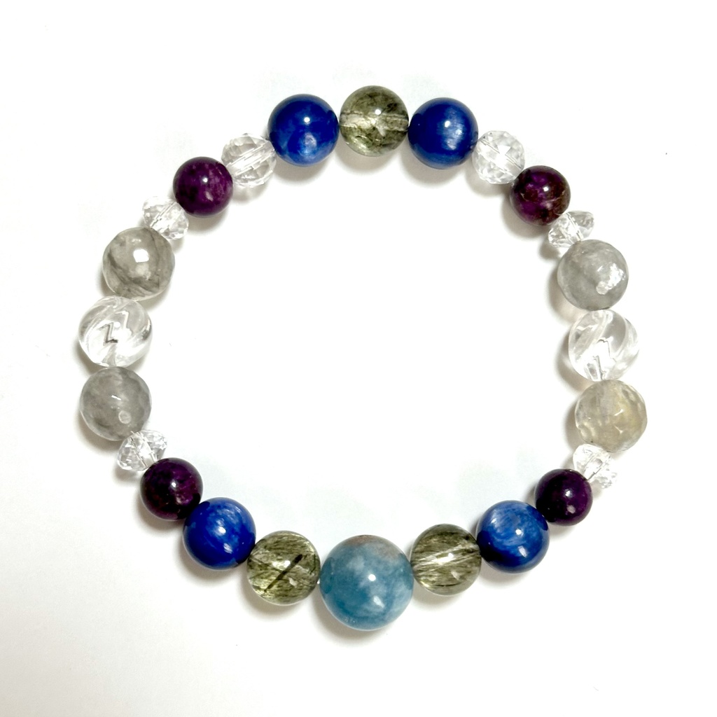 「 海のティアラ 」 ✯ アクアマリン カイヤナイト スティヒタイト クラウディクォーツ / 天然石ブレスレット パワーストーン 天然石アクセサリー