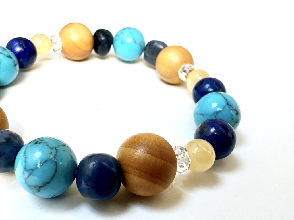 「 夏のバカンス 」 ✯ ハウライトターコイズ ラピスラズリ アラゴナイト 榧 / 天然石ブレスレット パワーストーン 天然石アクセサリー