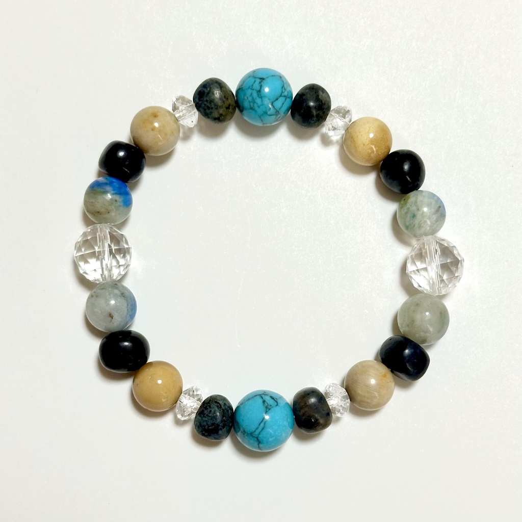 「 natural summer 」 ✯ ハウライトターコイズ デュモルチェライト フォッシルコーラル モッカイト K2 / 天然石ブレスレット パワーストーン 天然石アクセサリー