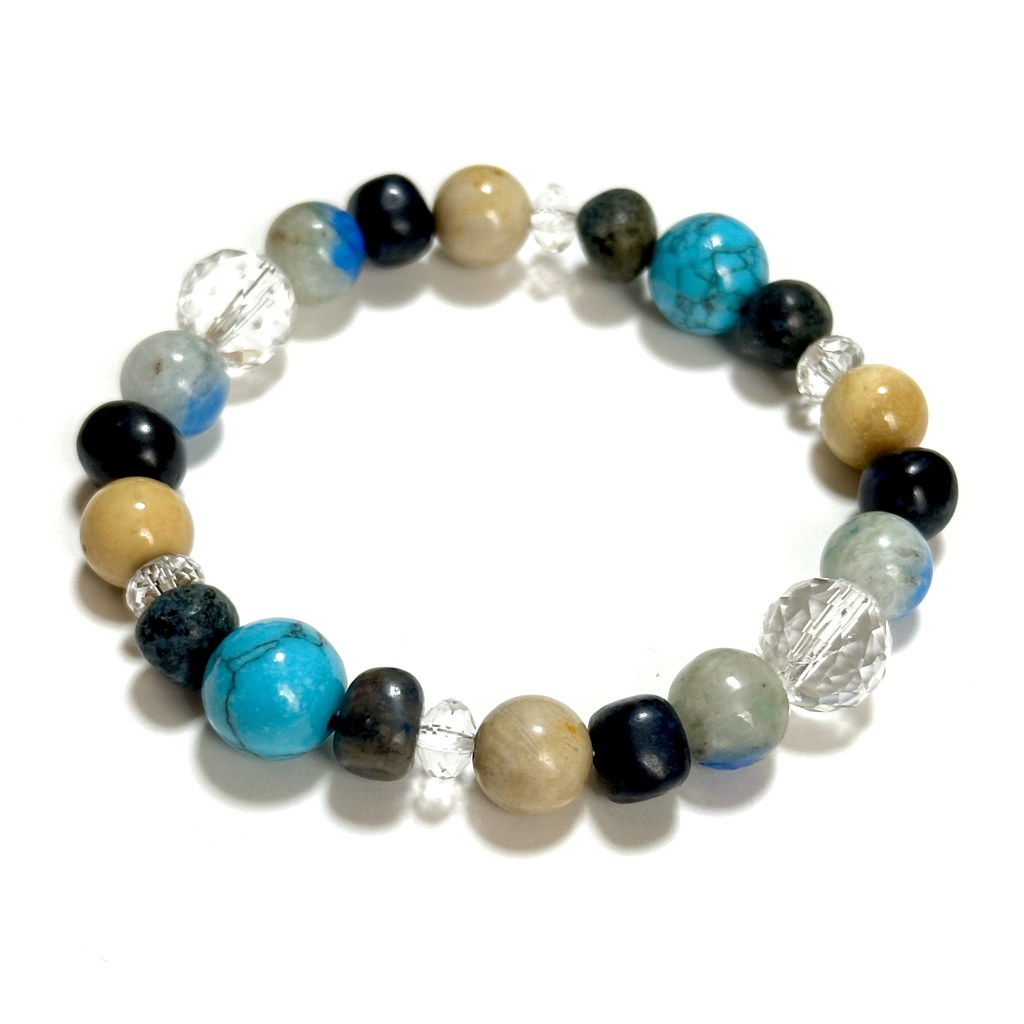 「 natural summer 」 ✯ ハウライトターコイズ デュモルチェライト フォッシルコーラル モッカイト K2 / 天然石ブレスレット パワーストーン 天然石アクセサリー