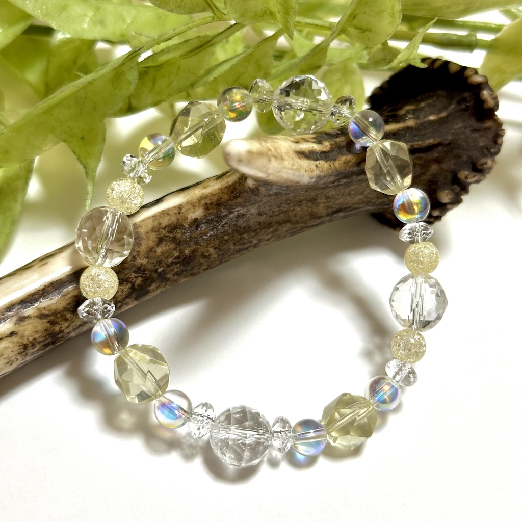 「 レモネード 」  ✯ レモンクォーツ オーラクォーツ イエロークラック水晶 水晶 / 天然石ブレスレット パワーストーン 天然石アクセサリー